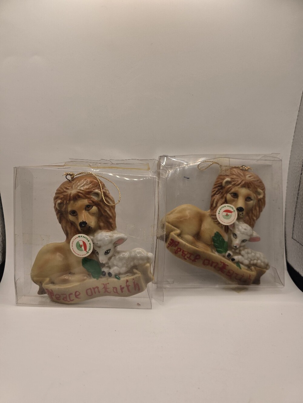 Vintage Kurt Adler Peace On Earth Lion Christmas Ornament Set of 2